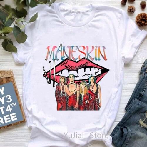 Vogue MåNeskin Rock Band Maneskin Graphic Print T-Shirt WomenS Clothing Funny Rainbow Lips T Shirt Femme Summer Fashion Tshirt
