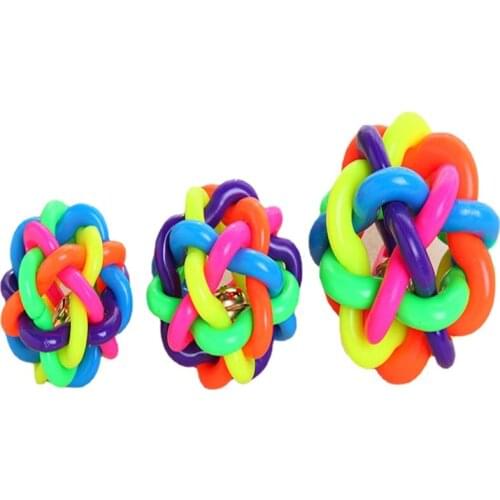 Pet Toys Knitting Ball Colorful Bell Natural Rubber Material with Copper-Plated Bell for Cats and Dogs Smarter IQ Training Fun