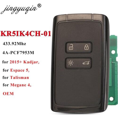Jingyuqin 433Mhz 4A pcf7953 KR5IK4CH-01 Smart Remote Car Key Card For Renault Espace 5 Kadjar Megane 4 Talisman KeylessGo H14884