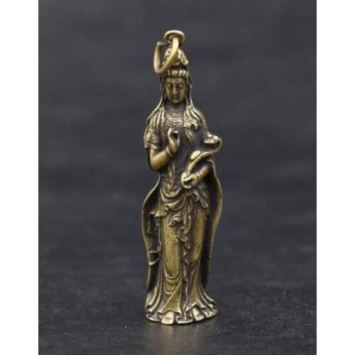 Chinese old pure brass ruyi Guanyin bodhisattva Buddha pendant 5.4cm