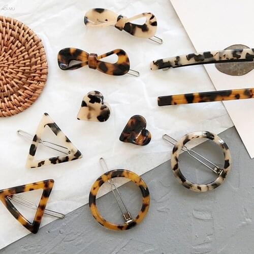 Korean Style Amber Leopard Heart Shape Acrylic Hair Clips Geometric Round Triangle Hairpin Women Hair Accessories Dropshipping