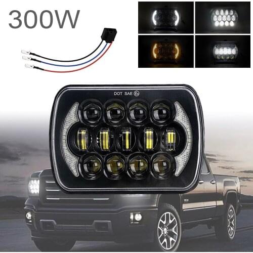 5x7 7x6 Inch 300W Square Headlights White & Amber DRL Dynamic Sequential Turn Signal Working Light for Toyota Pickup Truck
