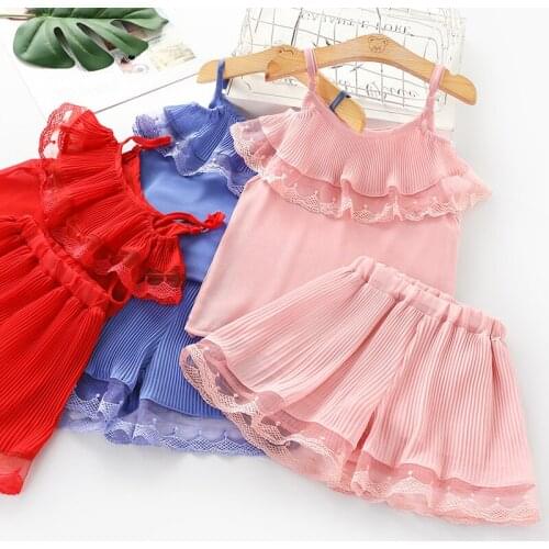 Girls Summer Cool Set Sleeveless Camisole +shorts 2pcs Kids Sports Set Kids Girls Beach Clothing Set