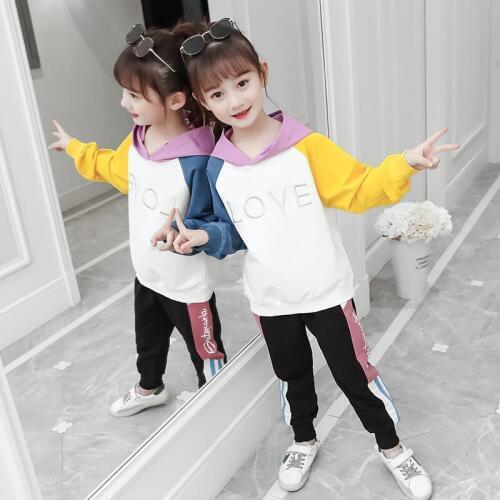 Fashion Girls Clothing Set Hooded Sport Set for Teenagers Striped white Tracksuit Children Clothes 2019 Korean Kids Clothes Set