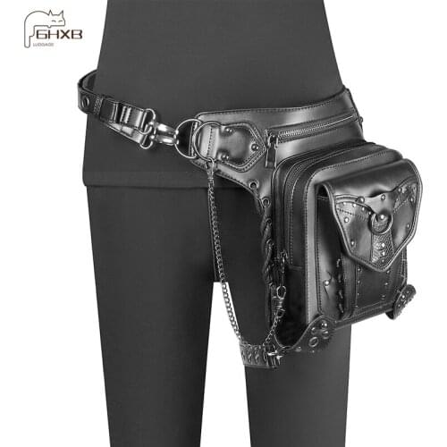 GUANGHUI mens new steampunk texture chain backpack locomotive womens single shoulder messenger multifunctional belt bag