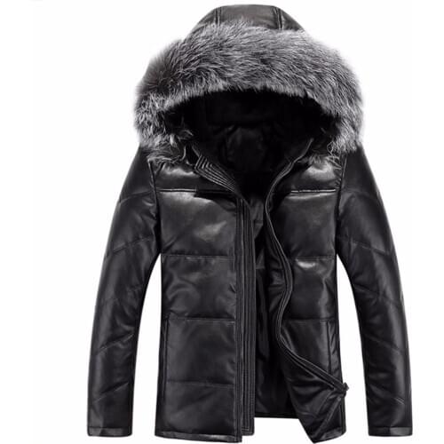 2019 New Down Jacket Men Faux Leather Jacket Male Winter Coat Jackets Windproof Warm Faux Fur Collar