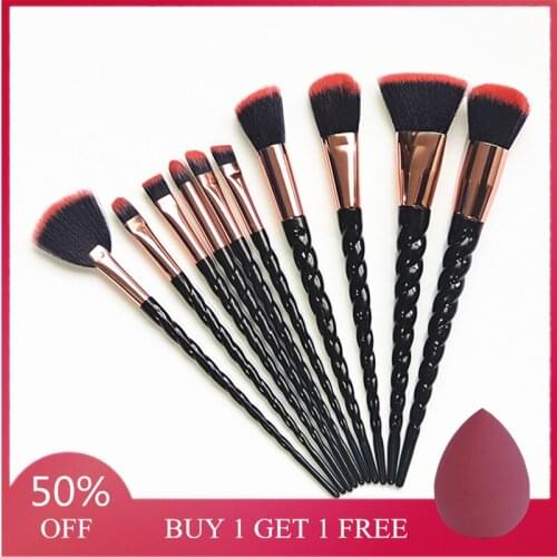 10pcs Makeup Brushes Set Powder Foundation Blush Eyeshadow Eyebrow Brush Cosmetic Blending Beauty Make Up Tools with Free Sponge