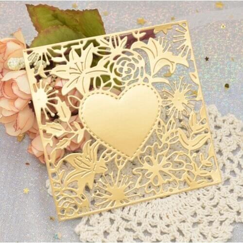 New Flowers Background Frame Dies Square Metal Stencil Die Cuts for Scrapbooking Album Paper DIY Cards Making Craft