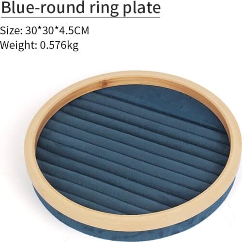 New Blue Round Solid Wood Microfiber Femal Ring Jewelry Display Trays For Earring Pendent Bracelet Showcase Jewellery Holder