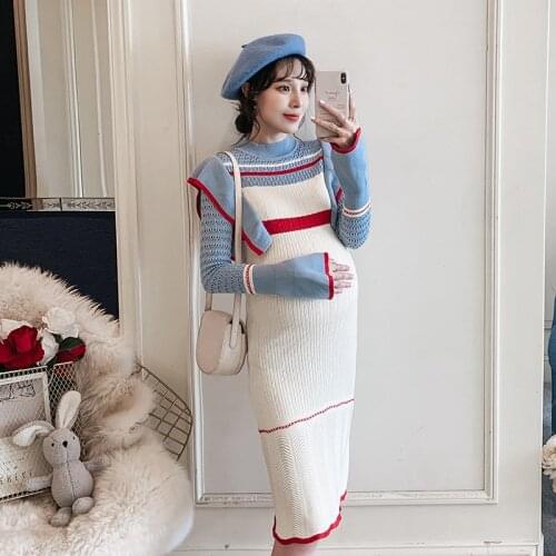 2021 Autumn Winter Knitted Nursing Maternity Dress Pregnant Clothes Long Dresses For Pregnancy Woman Breastfeeding Dress M-3XL
