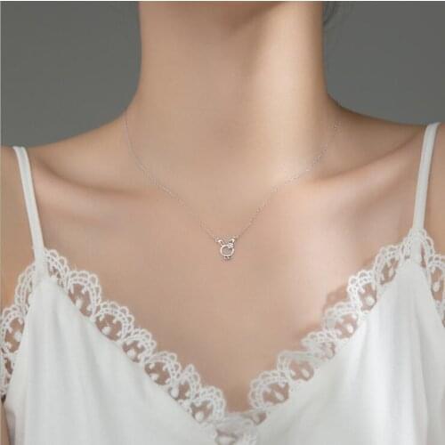 Cat Simple Style 925 Silver Pendant Necklace with Cubic Zirconia