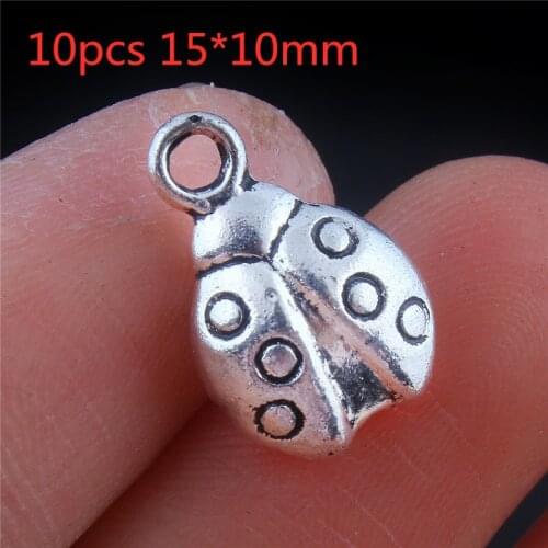 10Pcs Mini Ladybird Charms Antique Silver Color Pendant Findings Diy Aesthetics Accessories Handmade Jewelry Making Wholesale