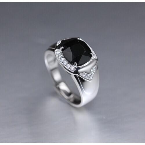 Real 925 sterling silver black agate personality male ring