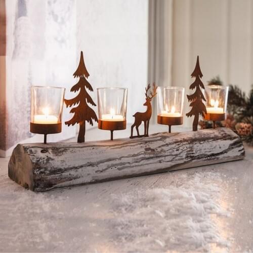 Christmas Wooden Candle Holder Nordic Style Glass Clear Candle Holder Modern Table Centrotavola Natalizio Home Decor DE50ZT