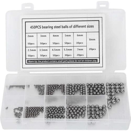 450Pcs Bearing Steel Balls Classification Kit 2/2.5/3/3.5/4/4.5/5/5.5/6/7/8mm Bearing Ball For Casters Conveyors Skates Bicycles