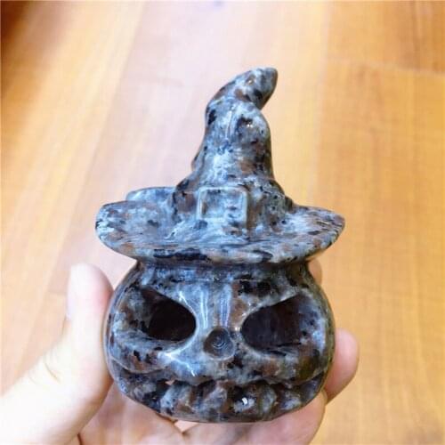 1PC Natural Stone Yooperlites Handmade Carved Pumpkin Head Statue Craft Figurine Powerful Statue For Home Decoration Gift