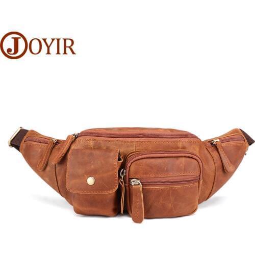 JOYIR Genuine Leather Men Waist Packs Fanny Pack Belt Bag Messenger Vintage Waist Bag Male Chest bag Bum Bag Money Belt Bag Man