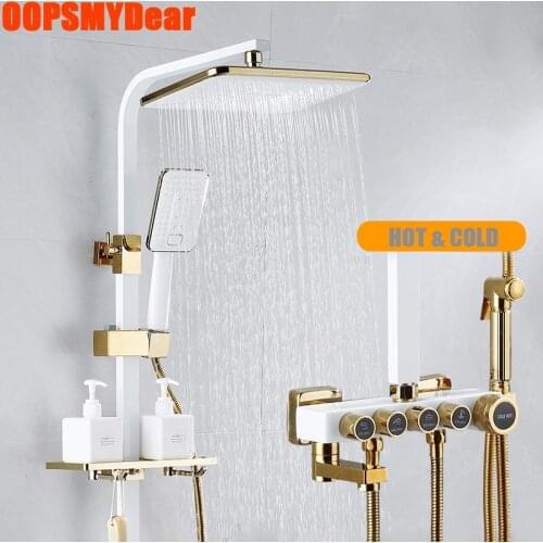 Thermostatic Shower System Bathroom Hot Cold Mixer SPA Rainfall Shower Set Full Kit Square Head Bath Faucet Modern Rainshower