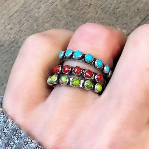 Vintage Boho Ethnic Beaded Rings for Women Simple Charming Silver Plated Finger Ring Holiday Tribal Beach Party Jewelry Gift