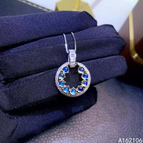 Fine Jewelry 925 Pure Silver Inlaid Natural Moonstone Girl Luxury Popular Round Chinese Style Gem Pendant Necklace Support Detec