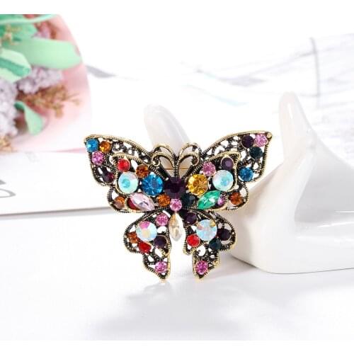 New Multicolor Rhinestone Butterfly Brooches For Women Insect Casual Office Shiny Crystal Pearls Brooch Pins Jewelry
