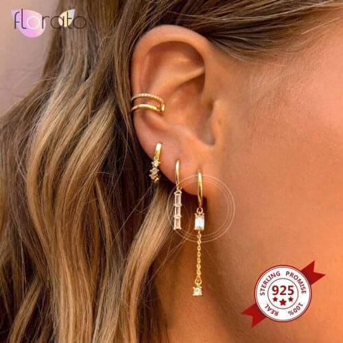 Simple white Zircon Chain Earrings for Women 925 Sterling Silver Ear Needle Gold Silver Chain Stud Earrings Fashion Jewelry