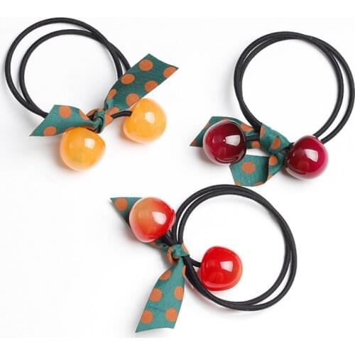 1PC New Cute Wave Point Cherry Bowknot Princess Headwear Kids Elastic Hair Bands Children Ropes Girls Accessories Baby Headdress