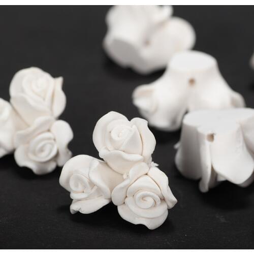 10pc/lot 20mm Polymer Clay Vintage White Rose Flower Beads Making Bridal Jewelry Wedding Dress Veil Decoration Accessories