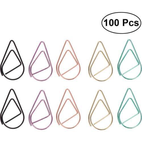 100pcs Paper Clips Drop-shaped Metal Small Creative Book Memo Clips Paperclips Bookmarks for Decoration Office
