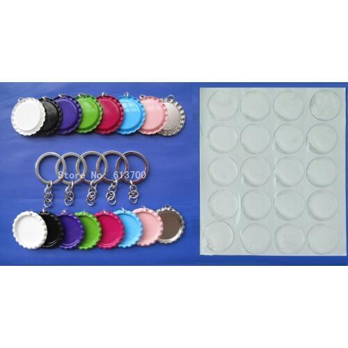 1500 Pcs Colored Flattened Bottle caps With Holes & rings +1500 pcs Key Chains+1500 pcs 1'' Clear Epoxy Dome For Jewelry Craft