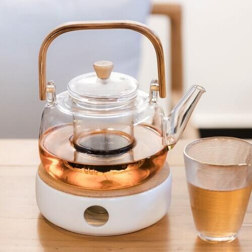 2020 Japanese Style Bamboo Handle Beam Glass Teapot Large Capacity Heat-resistant Transparent Glass Pot Kung Fu Tea Set 900ML