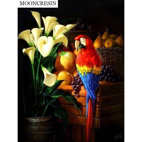 5D Diy Diamond Painting Parrot Animal & Flower Full Square Mosaic Resin Needlework Diamond Embroidery Cross Stitch Kits Decor