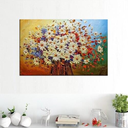 Hand Paint Palette Knife Flower Painting Textured Abstract Flowers Wall Art Canvas Oil Painting Modern Home Decoration