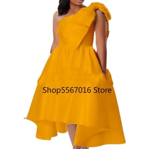 African Dresses For Women Yellow Summer Vestidos 2021 Sexy Fashion Bowtie Clothes African Event Celebrate Occasion Robe Femme