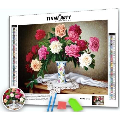 5D DIY Diamond Painting Flower Cross Stitch Kit Mosaic Diamond Embroidery Peony Rose Full Round Drill Home Decoration