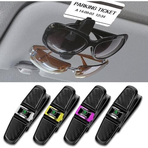 1Pcs Car Sun Visor Sunglasses Clip Ticket Card Universal Clamp For Skoda Octavia Rapid Fabia Kodiaq Karoq Superb Kamiq Scala