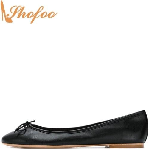 Black Ballet Flats Women Butterfly-Knot Large Size 13 15 For Ladies Summer Office Shoes Round Toe Fashion Casual Mature Shofoo