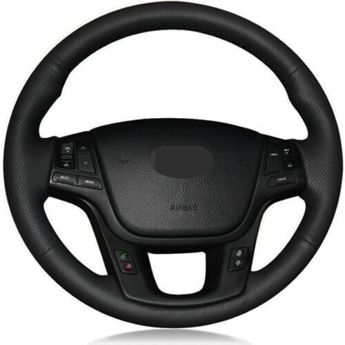 Car Steering Wheel Cover DIY Hand-stitched Black Artificial Leather For Kia Sorento 2009-2014 K7 Cadenza 2011-2015