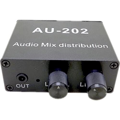 DC5-19V 2 input 2 output Stereo Mixer Audio Distributor for Headphone External Power AMP Volume independent control
