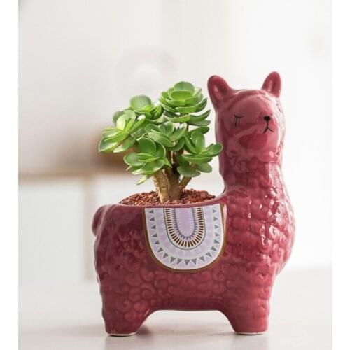 Desktop Decoration Vase Creative Cute Alpaca Ceramic Flower Plant Pot Office Decor Water Storage Plant Gardening Planting Flower