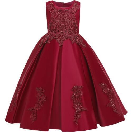 Children Evening Party Dress Flower Girls Wedding Ball Gown Kids Dresses For Girls Embroidered Bead Princess Dress 10 12 14 Year