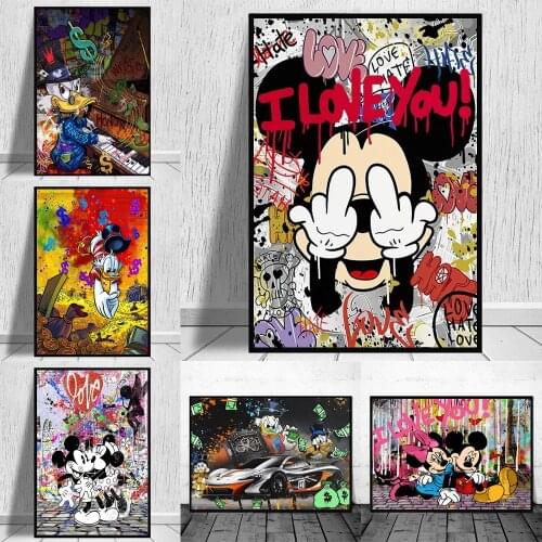 Disney Cartoon Art Mickey Mouse And Donald Duck Fashion Graffiti Wall Art Poster Painting On Canvas Prints Banksy Decor Pictures