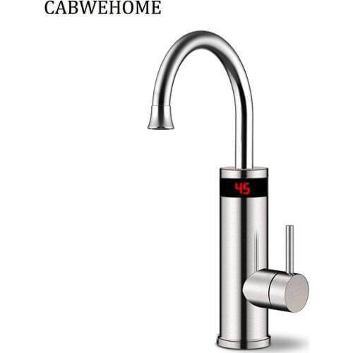 CABWEHOME Electric Faucet Digital Display Kitchen Tap Instant Hot Water Heater Stainless Steel 3000W Tankless