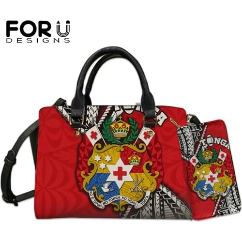 FORUDESIGNS Red Crossbody Bag And Purse 2Set Pcs for Woman Tonga Polynesia Printed Vintage Womens Handbags Messenger Bags Bolsa