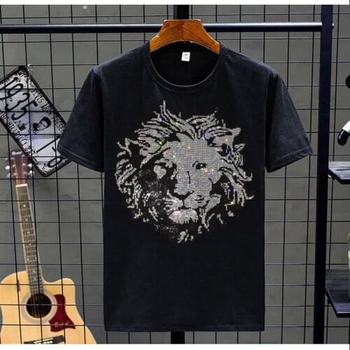 2021 Hot Summer Tees Mens T-Shirts Rhinestone Heavy Craft Sparkling Street Tops O-Neck Short Sleeves Breathable Large Size 5XL