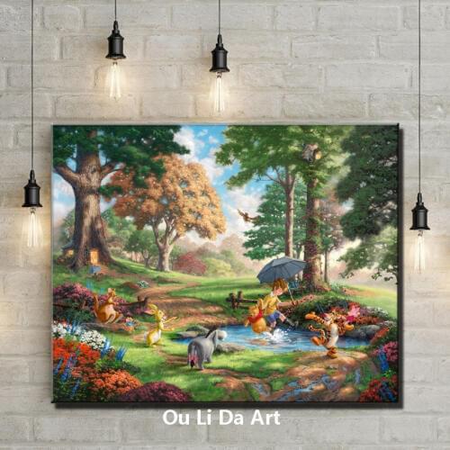 Cartoon animal boy forest tree flower scenery oil painting canvas printings printed on canvas kid room wall decoration picture