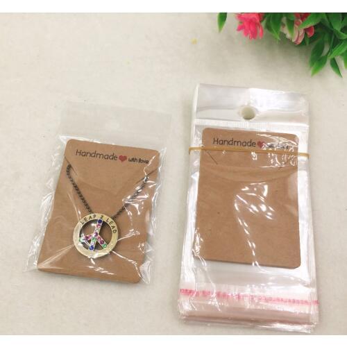 100pcs 5x7cm handmade Kraft Pendant Card Necklace Card Blank Jewelry Card with 100pcs opp bags