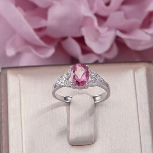 S925 Rings For Women Fine Jewelry Sterling Silver 8*6mm Natural Pink Topaz Gemstone Bridal Wedding Engagement Bijouterie R-TO019