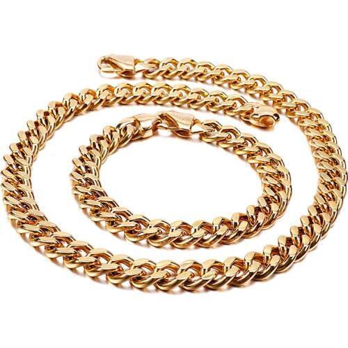 Pure stainless steel jewelry set curb link chain necklace + bracelet Shiny Clasp 11mm wide 24 inch+ 8.5 inch