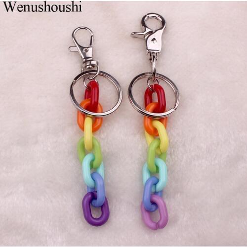 Creative fashion rainbow acrylic chains key chains men 7 colors plastic chain keychain jewelry accessories women gifts di154